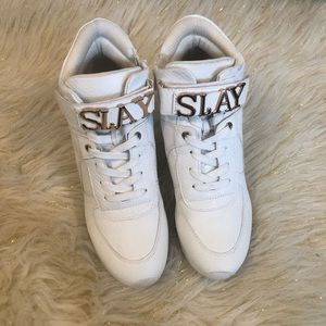 White hidden wedge sneakers